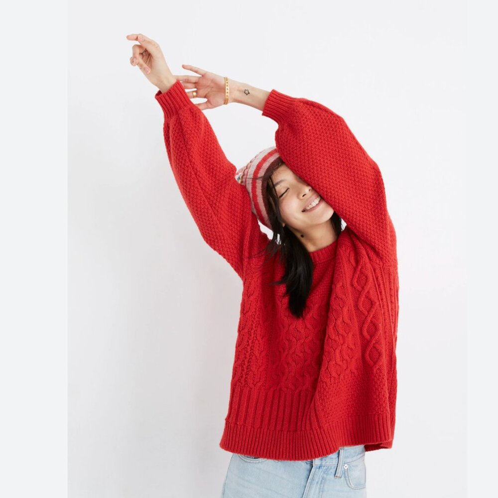 Madewell Copenhagen Cable Sweater in Enamel Red